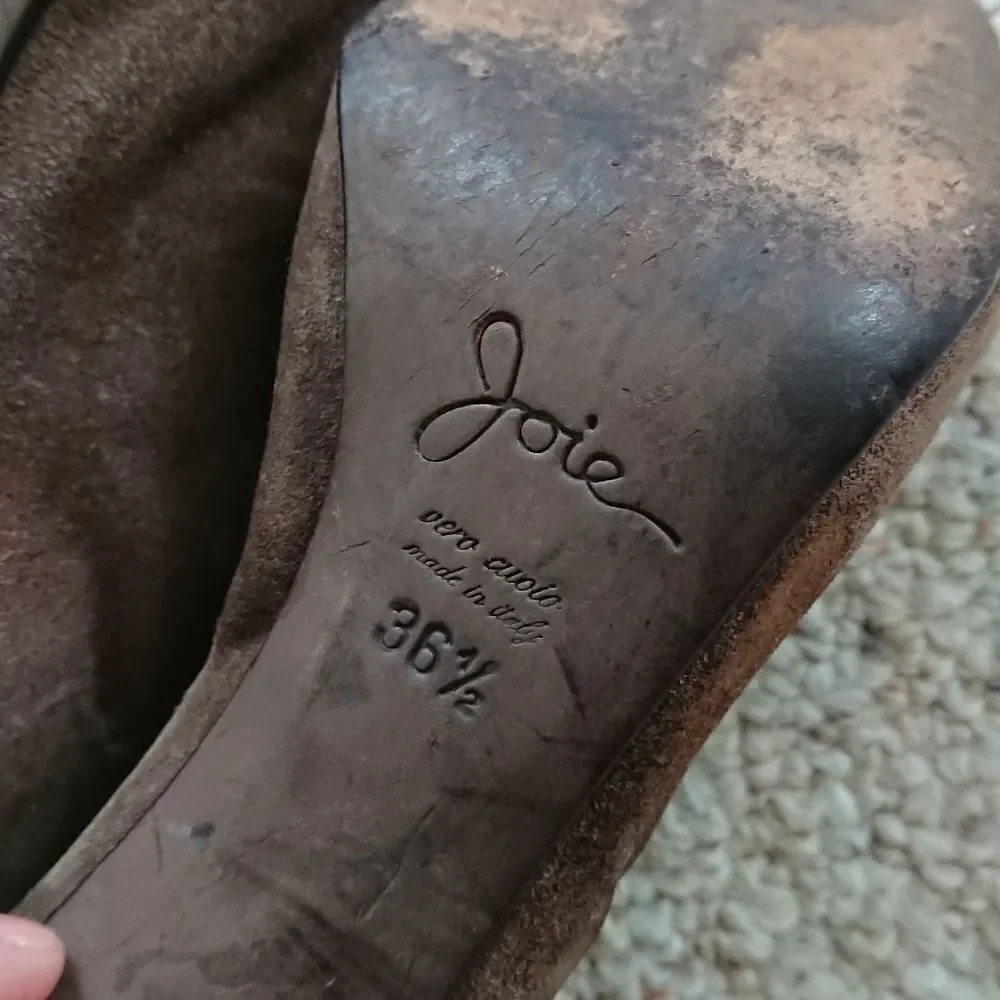 Joie brown knee high leather pull on boots wood block heel size 36.5